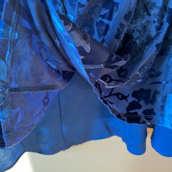 LOGO Lori Goldstein Royal Blue Top with Raised Velvety Floral Overlay at Back - Picture 12 of 15